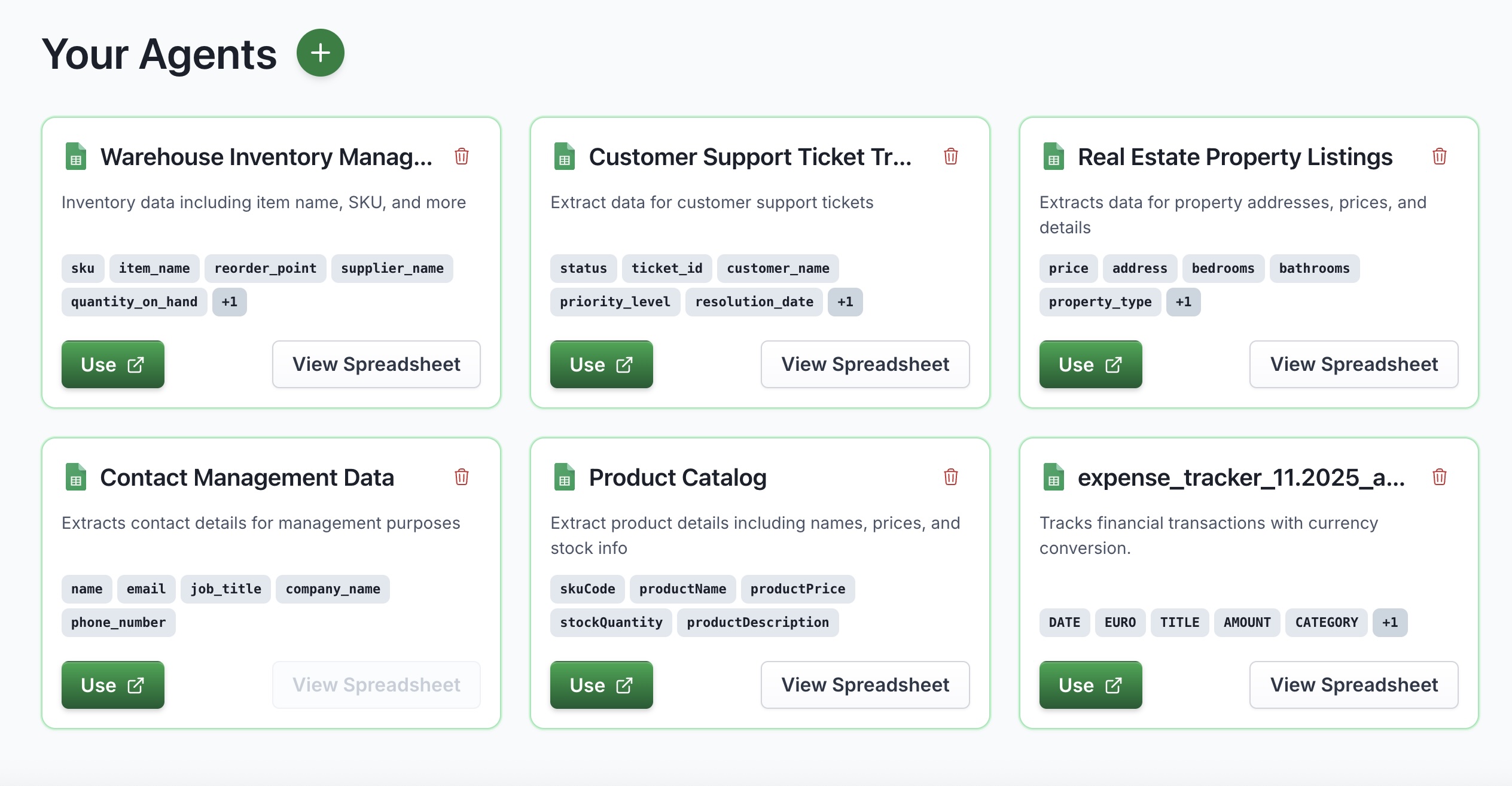 Spreadsheet Agent — Your agents