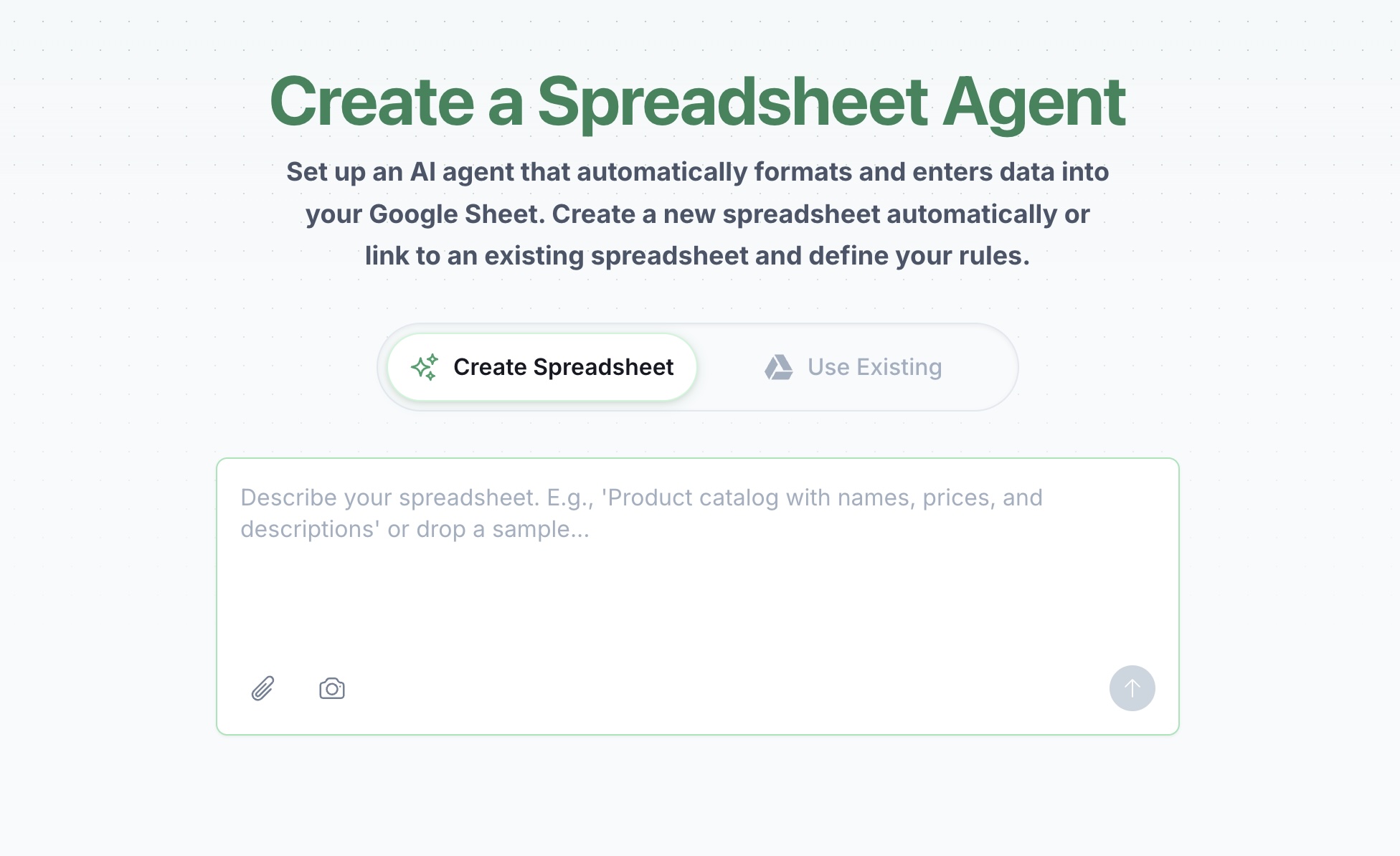 Spreadsheet Agent — Create an agent